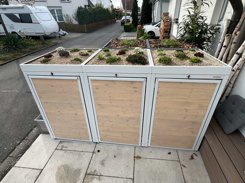 Holzmichl copribidoni spazzatura 3 contenitori in bianco puro con tetto verde per 240L