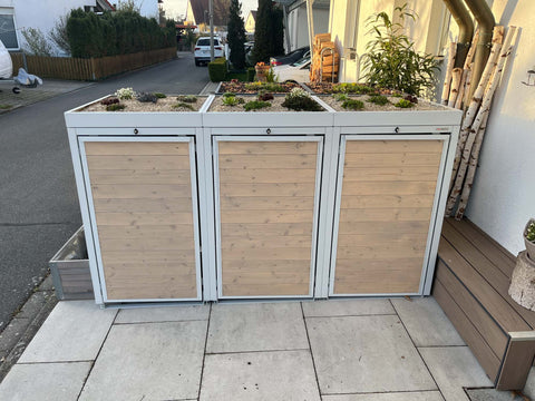 Holzmichl copribidoni spazzatura 3 contenitori in bianco puro con tetto verde per 240L