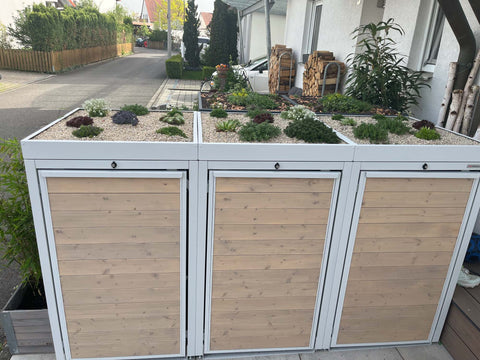 Holzmichl copribidoni spazzatura 3 contenitori in bianco puro con tetto verde per 240L