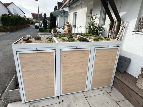 Holzmichl copribidoni spazzatura 3 contenitori in bianco puro con tetto verde per 240L