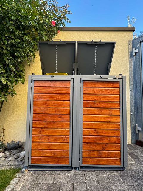 Holzmichl copribidoni spazzatura 2 contenitori in grigio tele, verniciato e montato in pendenza