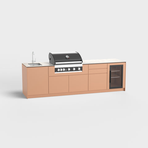 Outdoorküche Emma mit Spüle, Grill, Laden und Kühlschrank in Premium Tiger Marrone.
