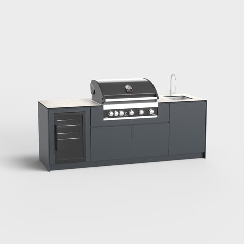 Udendørskøkken Mia med køleskab, grill, vask i RAL7016.
