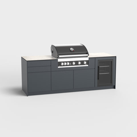 Outdoorküche Mia in RAL7016 mit Grill, Kühlschrank und Stauraum.