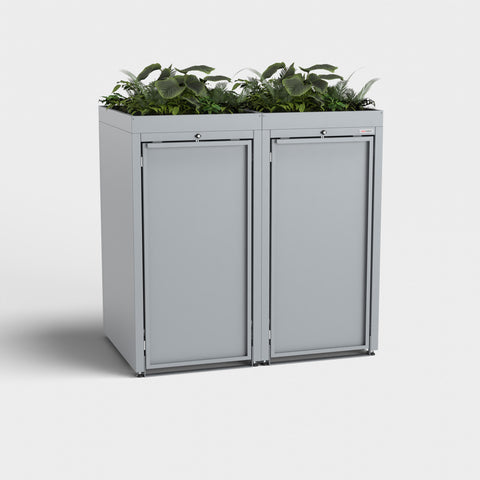 Stahlfred cutie pentru coșuri de gunoi RAL7045 cu acoperiș pentru plante.