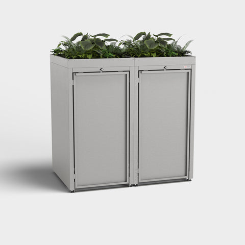 Cutie pentru tomberoane Stahlfred în două părți RAL 9007 cu acoperiș pentru plante.