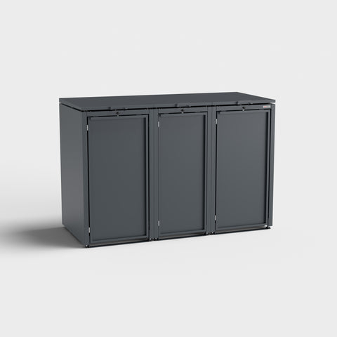 Skraldespandsskab Stahlfred 3-delt, farve RAL7016, i enkelt design.