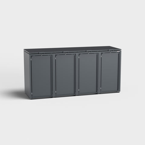 Grey Stahlfred trash bin box in RAL7016 with four doors.