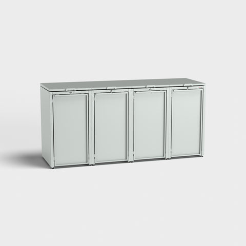 Stahlfred 4er afvalcontainerbox RAL7035 van metaal in lichtgrijs.