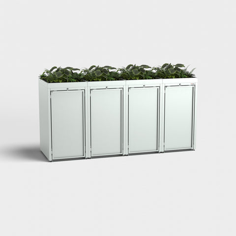 Mülltonnenbox Stahlfred 4 met plantendak in RAL 7035.