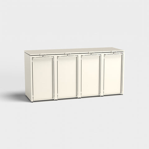4 boxen box voor vuilnisbakken Stahlfred in RAL9001 Crèmewit.