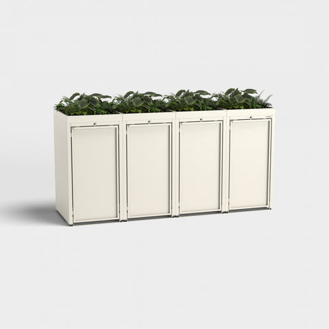 Box voor vuilnisbakken Stahlfred 4 met planten op het dak, RAL 9001.