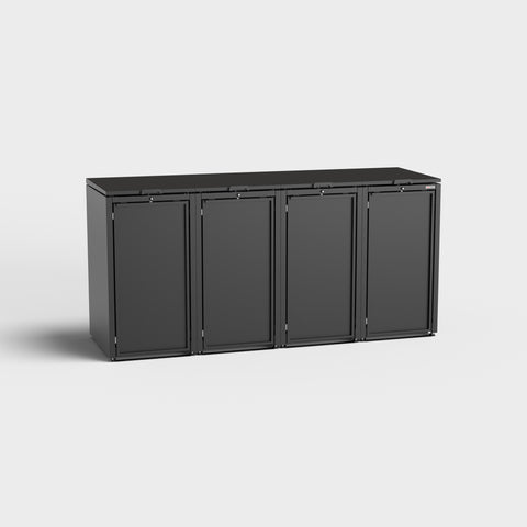 Zwarte 4-vaks Mülltonnenbox Stahlfred van BIO Stefan uit metaal.
