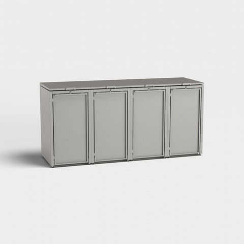 Stahlfred afvalcontainerbox met vier vakken in RAL 9007.