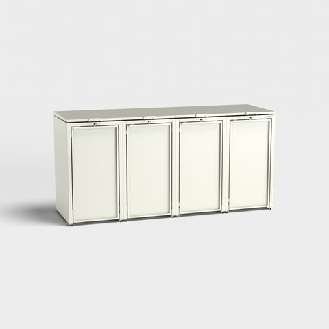 Viervoudige Mülltonnenbox Stahlfred RAL 9010 in wit.