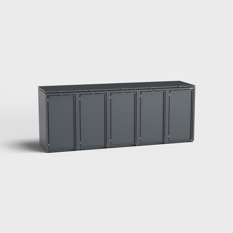 Five-bin Mülltonnenbox Stahlfred in RAL 7016 Anthracite Grey.